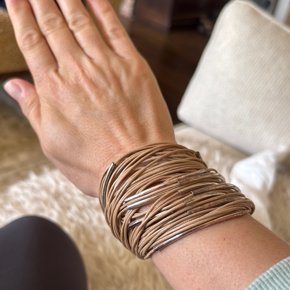 Elegant and Avant Garde Silver and Tan Women's Bracelet